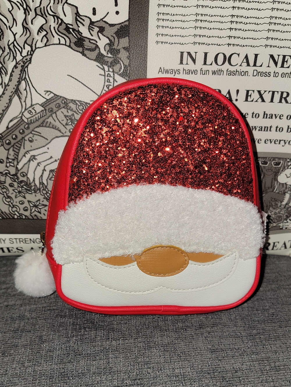 Bath & Body Works Red Glitter Santa Mini Cosmetic Pouch